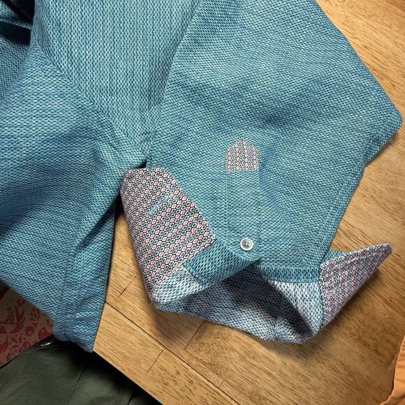 Robert Graham Linen Blend Shirt Size 2XL Mens Skull Tag Flip Cuffs Turquoise - Picture 4 of 9